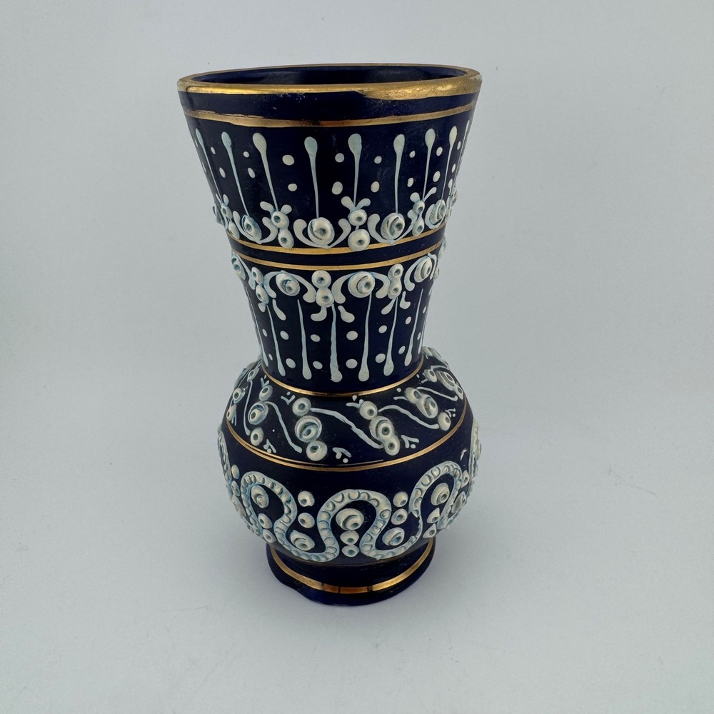 Lucas Vase Small Cobalt Blue Excellent Handmade 24K Gold Greece Relief Decor